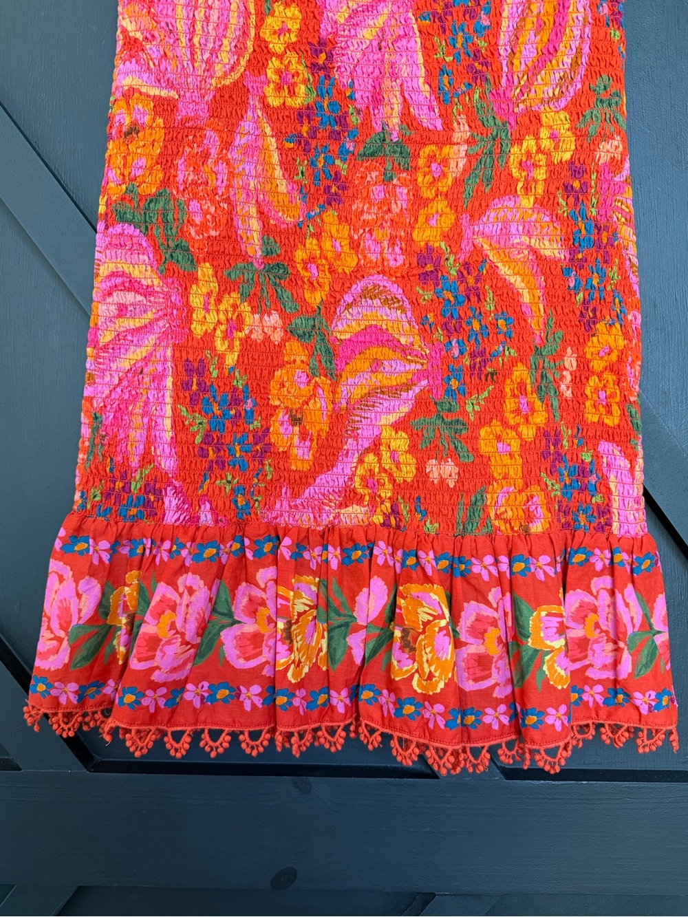 FARM Rio Red Spring Bananas Smocked Mini Dress, Size XS - Picture 7 of 11